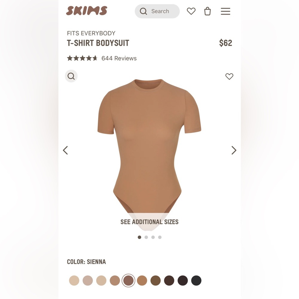 NWT SKIMS Fits Everybody T-shirt Bodysuit - Sienna - M